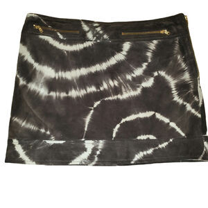 RACHEL ROY Suede Leather Mini Skirt Chocolate Brown Tie Dye Exposed Zip SZ0